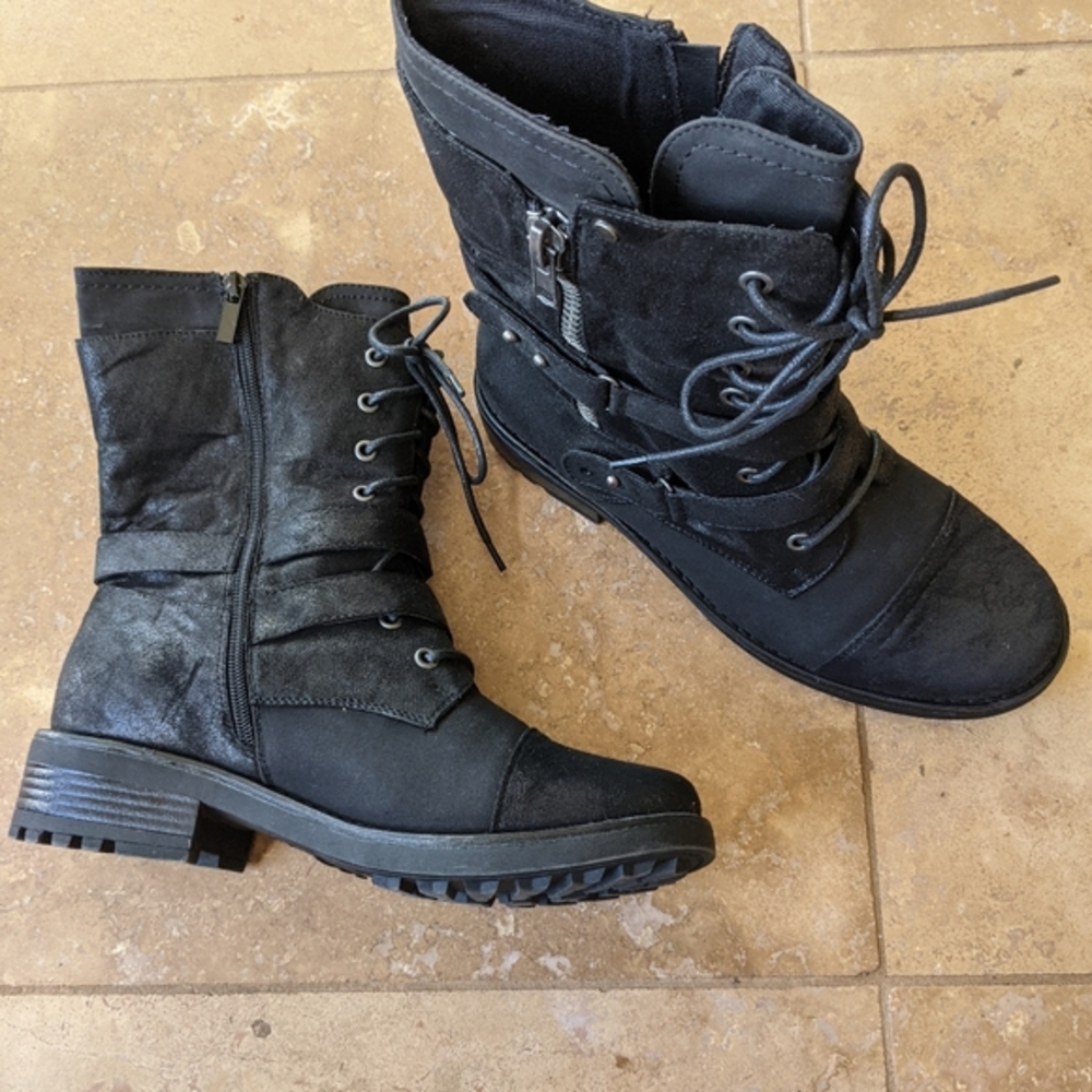 "Slick" faux leather strap boots!